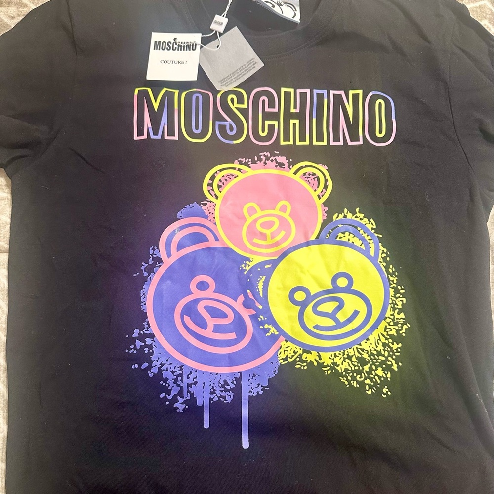 Moschino Black T-Shirt with Colorful Bear Print